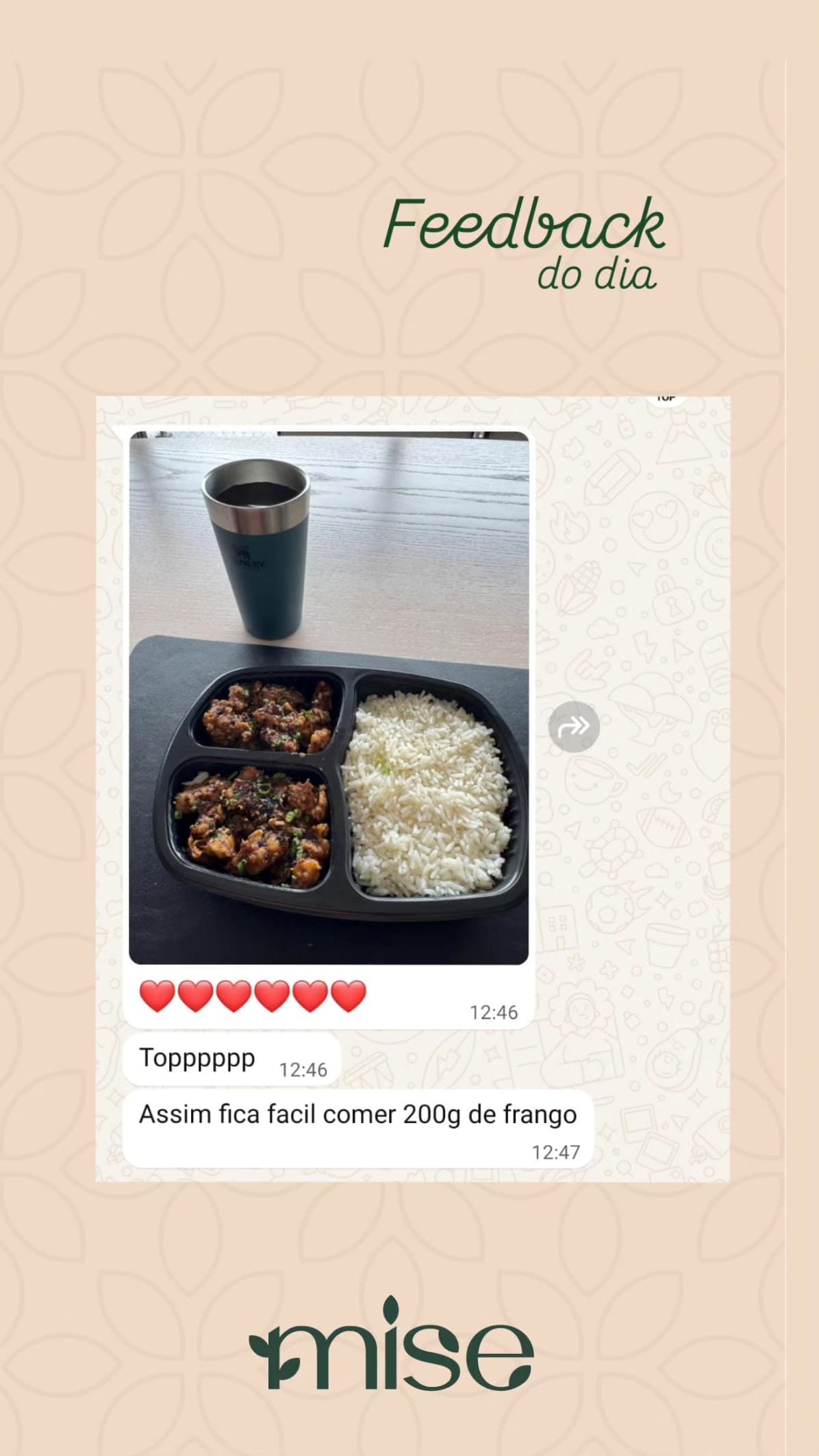 Feedback de cliente no WhatsApp: Topppp, assim fica fácil comer 200g de frango